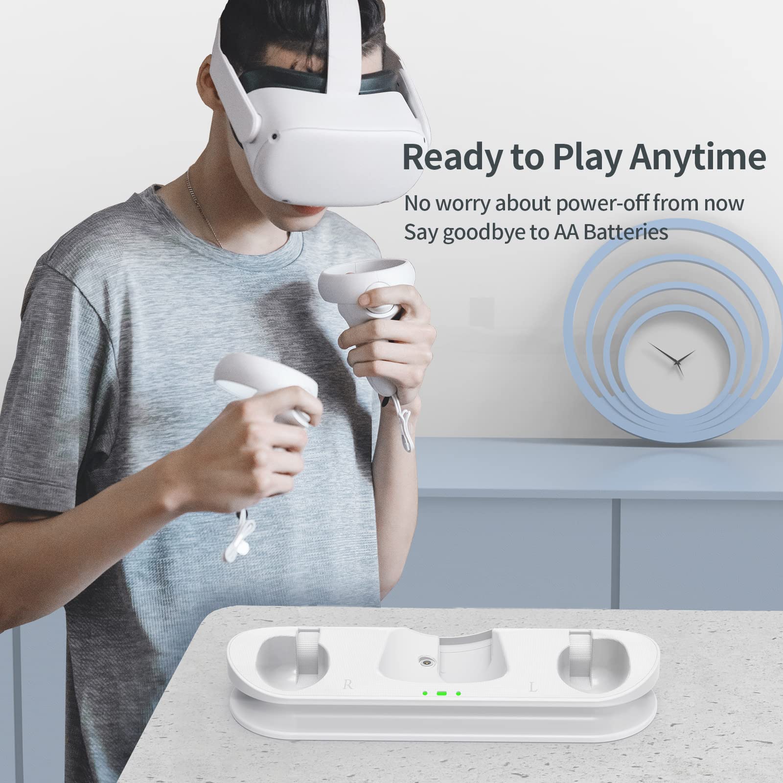 For Oculus Quest 2 VR Multifunctional Controller Charging Station, Multifunctional Cooling Base, Dual Charger Docking Station for Oculus Quest 2 VR Holder (White, Oculus Quest 2) JYS-OC006