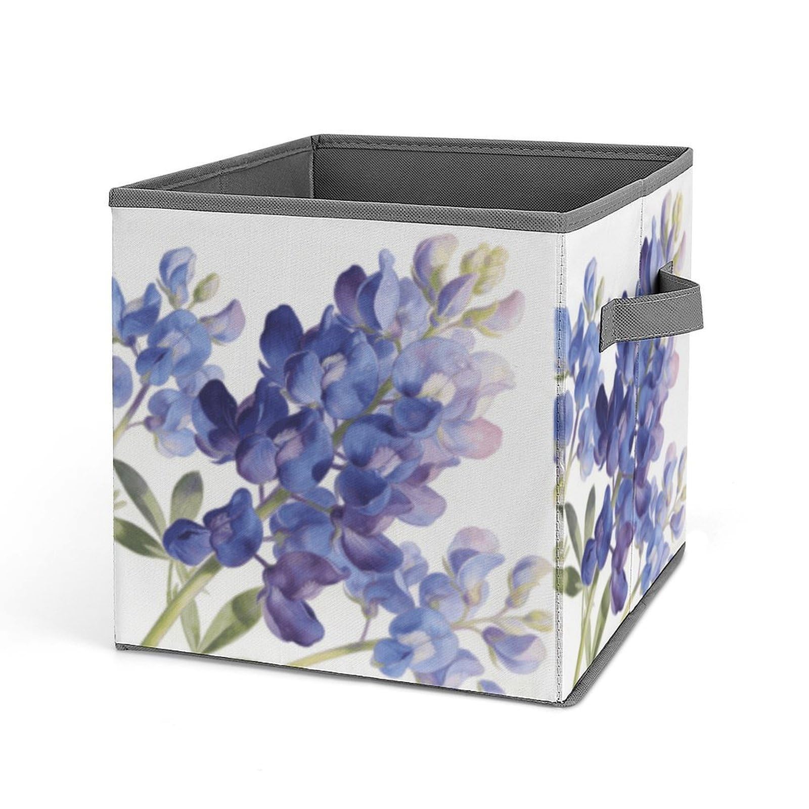 Indigo Bloom Storage Baskets Collapsible, Exquisite Pattern Cube Box, Canvas Fabric Storage Bins with Handles, Clothe Organizer Box for Home Decorative Office Bedroom