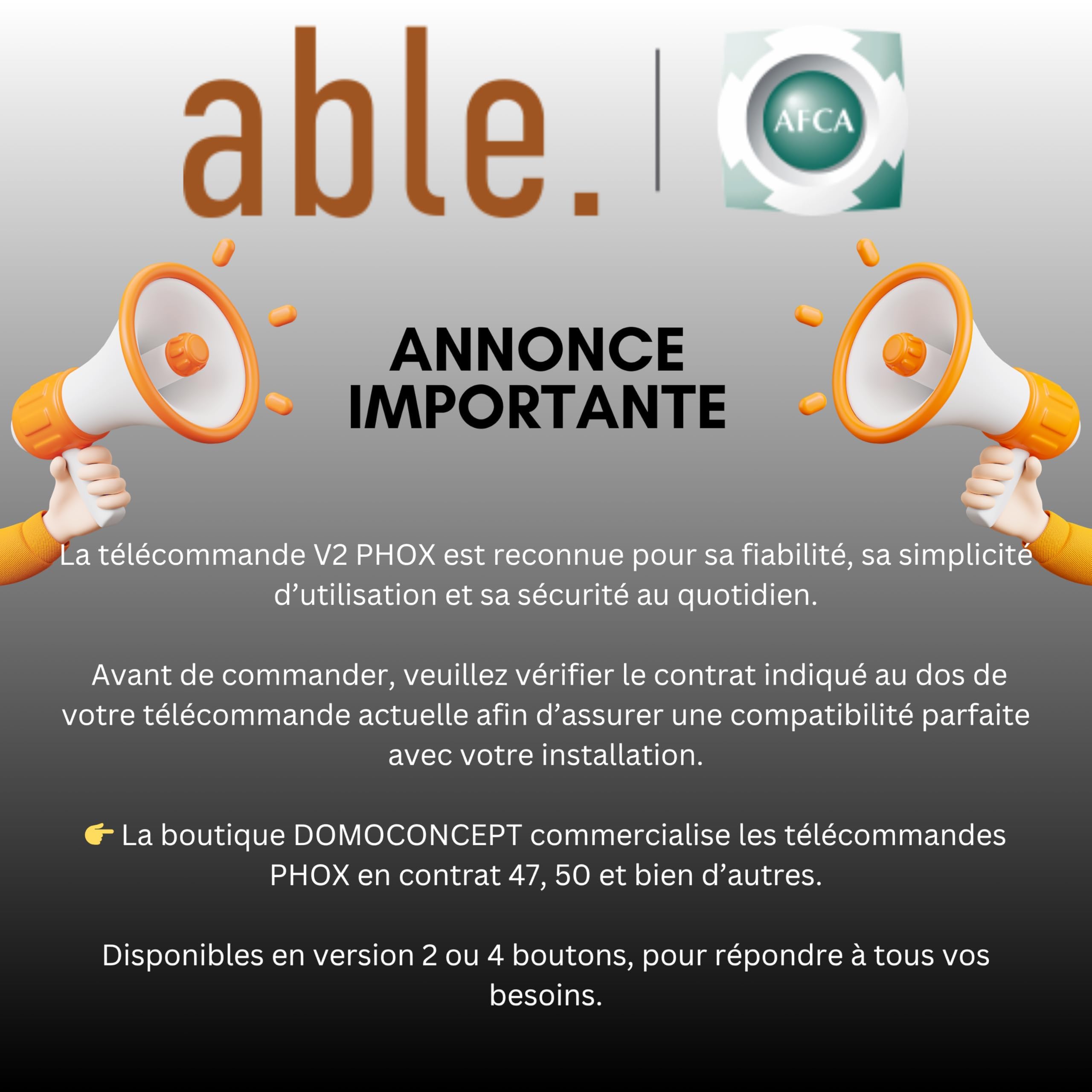 V2 PHOX 2 (CONTRAT 004) - Telecomando Ufficiale per Cancello e Garage - 2 Canali - 433,92 MHz Codice Variabile - Verifica il Tuo Contratto Prima dell'Acquisto + 1 Omaggio DOMOBIP