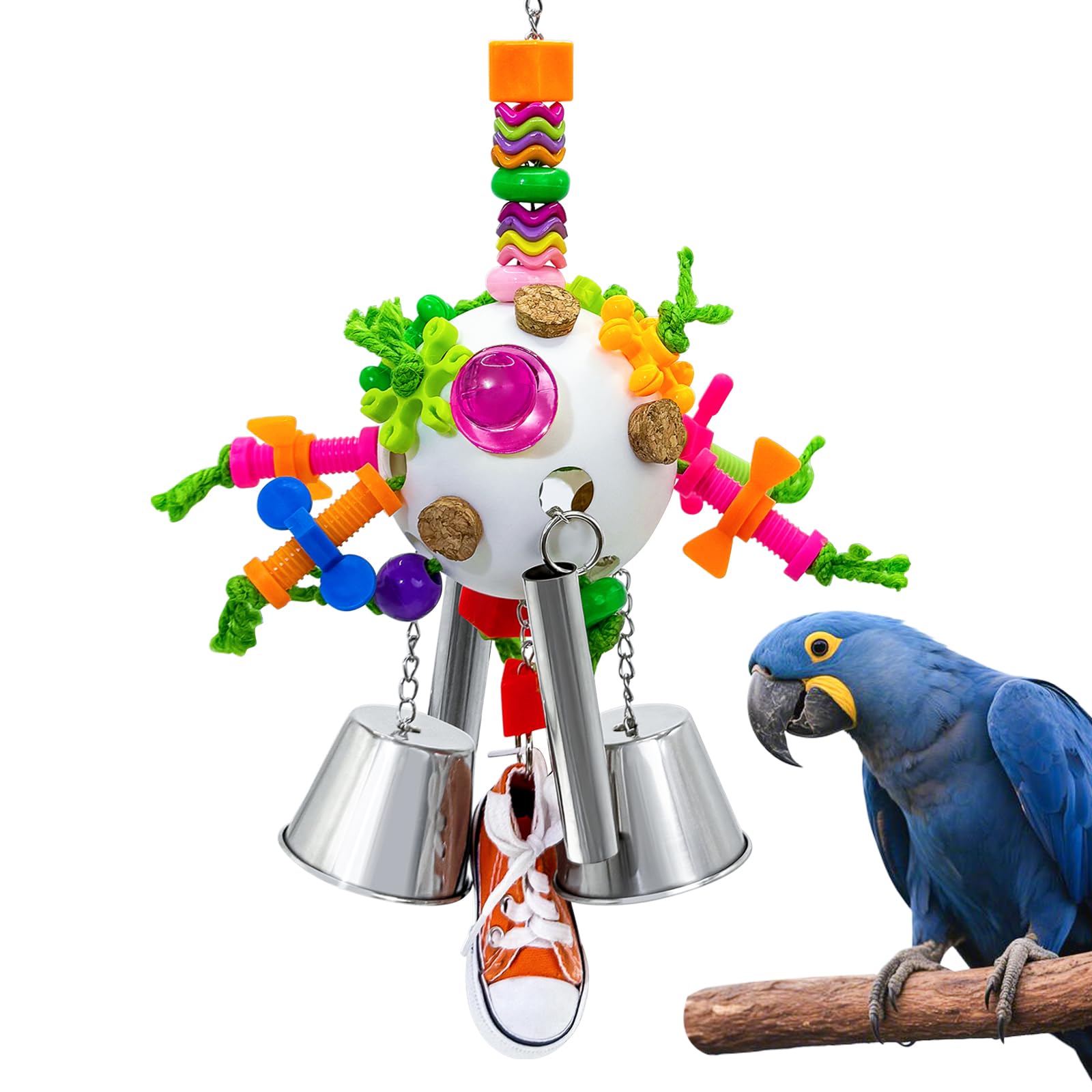Bird Toys, Parrot Pullable Stainless Steel Cup Colorful Acrylic Stick Chew Toys for Amazons Mini Macaws African Greys Cockatoos Conures,Cockatiels, Lovebirds，Parrotlet，Eclectus (White)