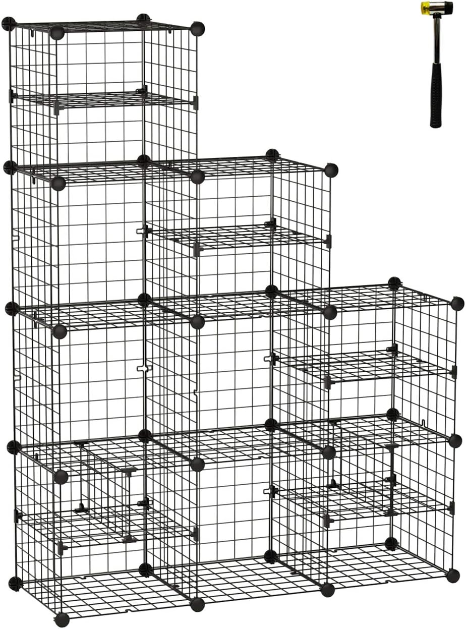 C&AHOME Wire Cube Storage, Wire Grids Organizer Unit with Large and Small Dividers, Metal C Grids Shelving, Storage Bins, Ideal for Closet Cabinet, Bedroom, Living Room, Office, Dormitory, Black