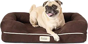Friends Forever Small Dog Bed, Orthopedic Dog Sofa Memory Foam, Dog Couch Bed with Washable Removable Bed Cover, Non-Slip Bottom, Indoor Calming Chairs Mattress, Chester, Cocoa Brown Small