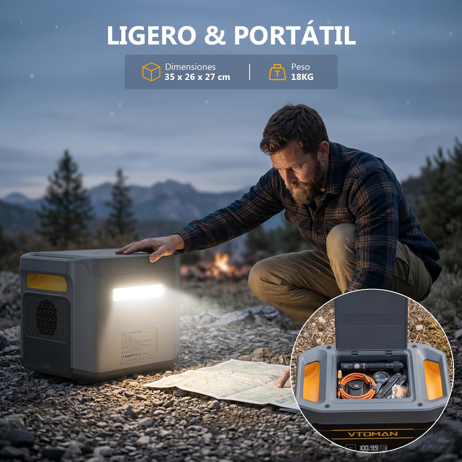 VTOMAN FlashSpeed 2400 Estación de Energía Portátil con 400W Panel Solar | 1408Wh Generador Solar, 3 CA de 2400W, Cable de Arranque, Carga Rápida 0-100% en 1 H, Acampada, RV, Apagones, Embacaraciones