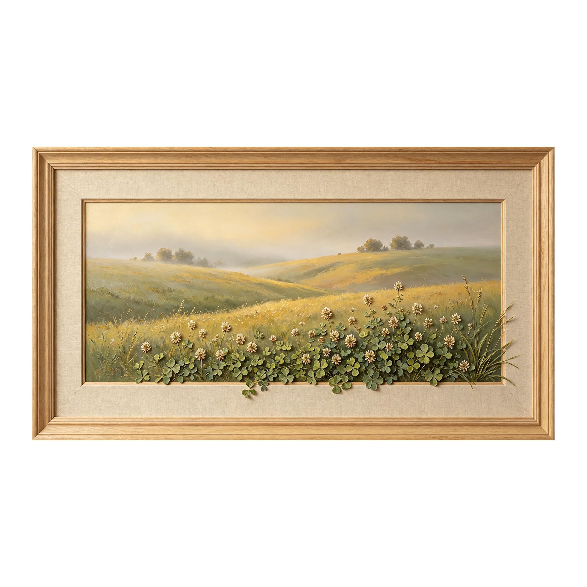 Yzpallescene 3D Framed Wall Art 50cm×100cm Pastoral Meadow Botanical Oil Painting Relief Effect Large Size SelfAdhesive Removable Wall Decor Prints Artwork for Living Room Bedroom Office