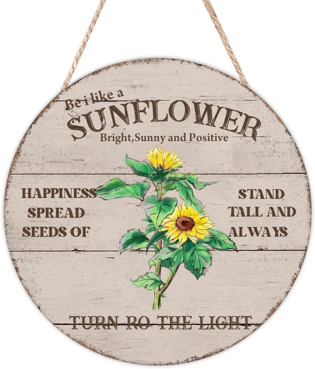 Gold Wall Door Hanging Sign, Sunflower Wood Door Sign, Always 16x16in Front Door Round Wood Sign for Front Door Farmhouse Porch Housewarming Gifts