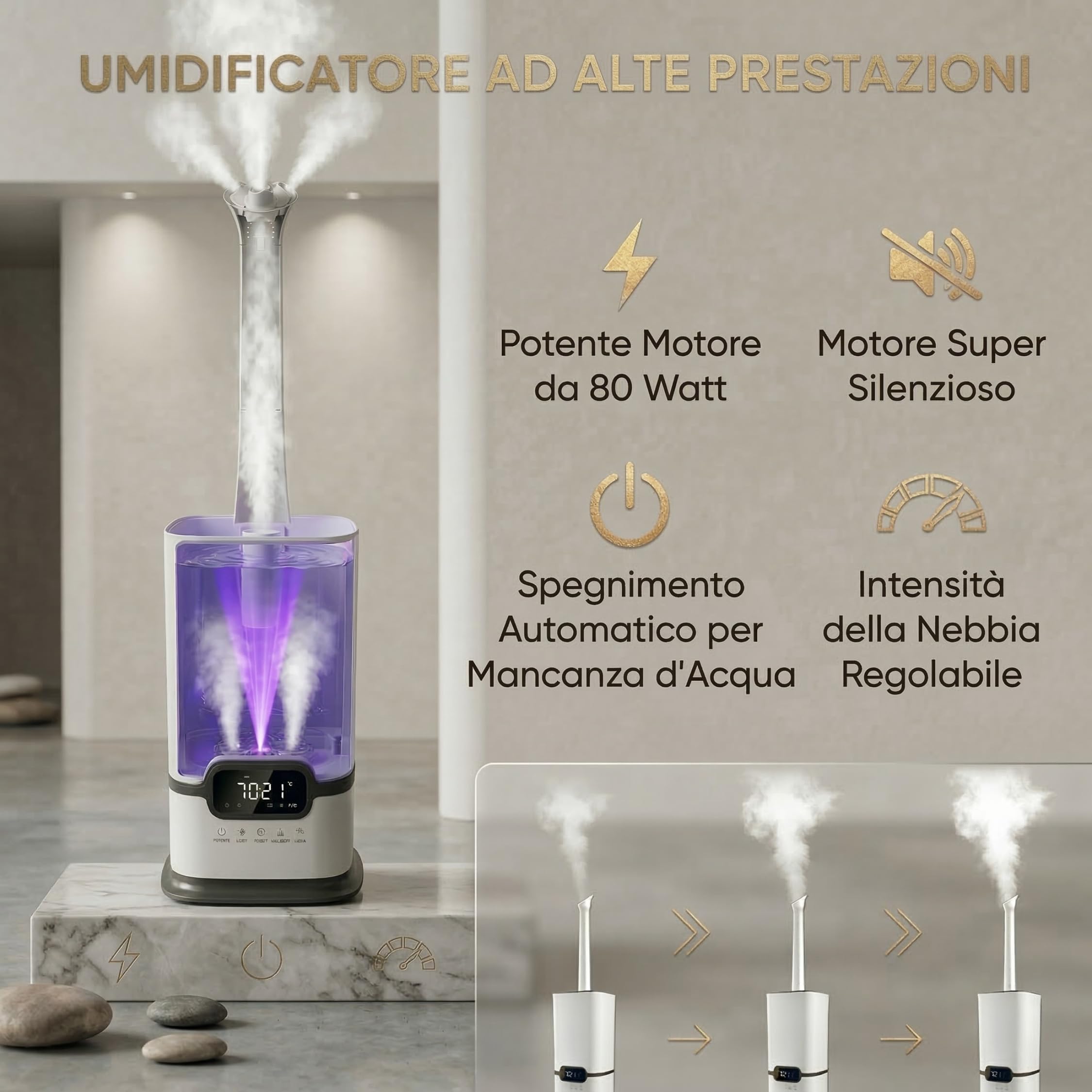 LUMS Umidificatore industriale da 16 l, grande capacità, controllo intelligente dell'umidità, timer e riempimento superiore, atomizzatori a 3 core, portatile, ideale per uffici e grandi spazi