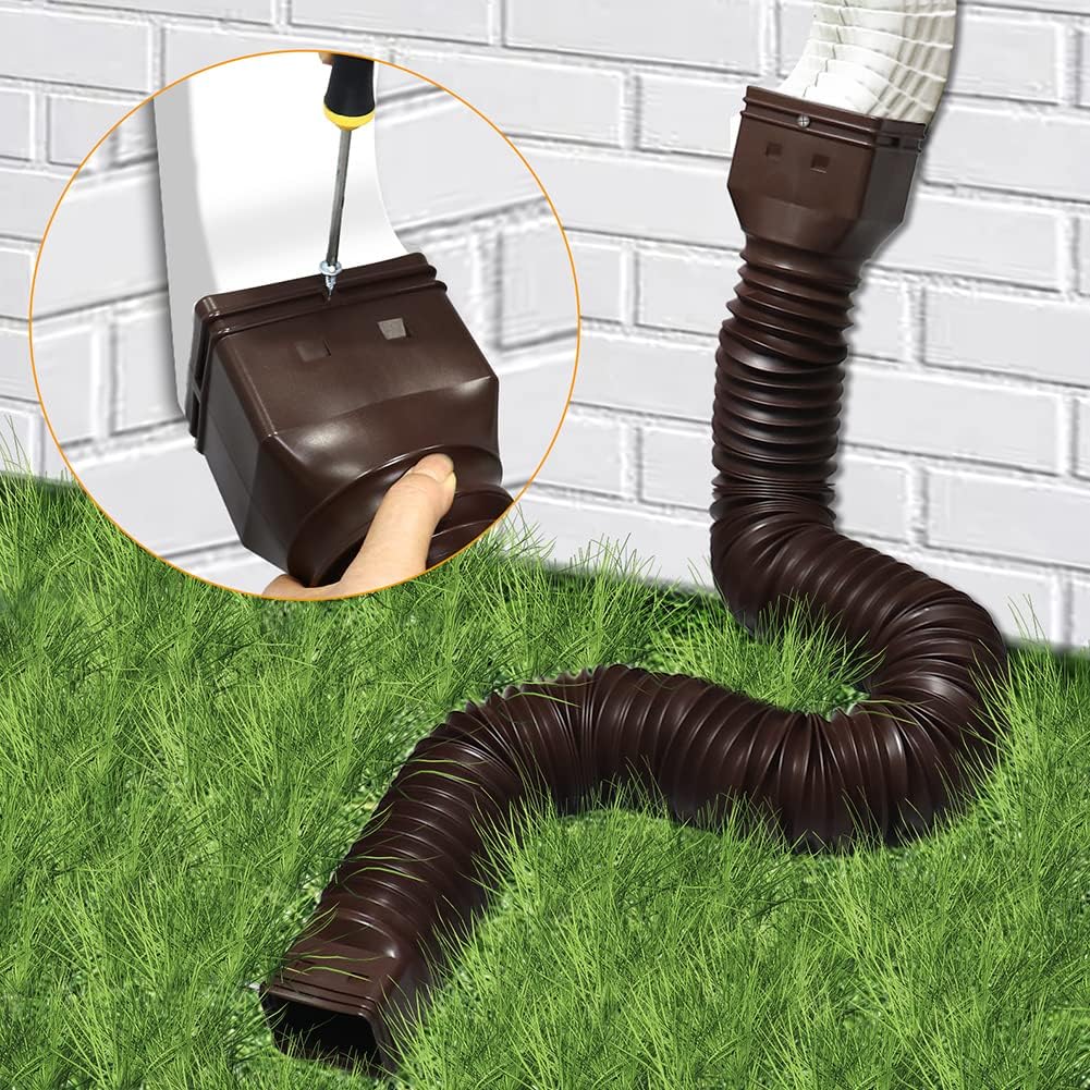 2pcs Rain Gutter Downspout Extensions Flexible, Universal Down Spout Drain Extender with Screws, Rainwater Drainage Pipe Connector for Most Residential Downspouts, 21-59inch