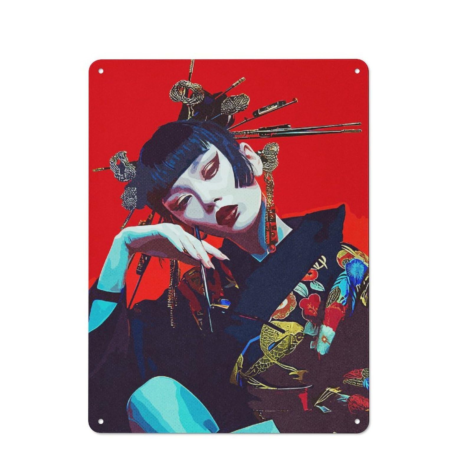 Junmoney Japan Geisha Retro Metal Wall Sign 40X30cm For Man Cave Or Games Room, A Housewarming Gift For Games Room Collectors