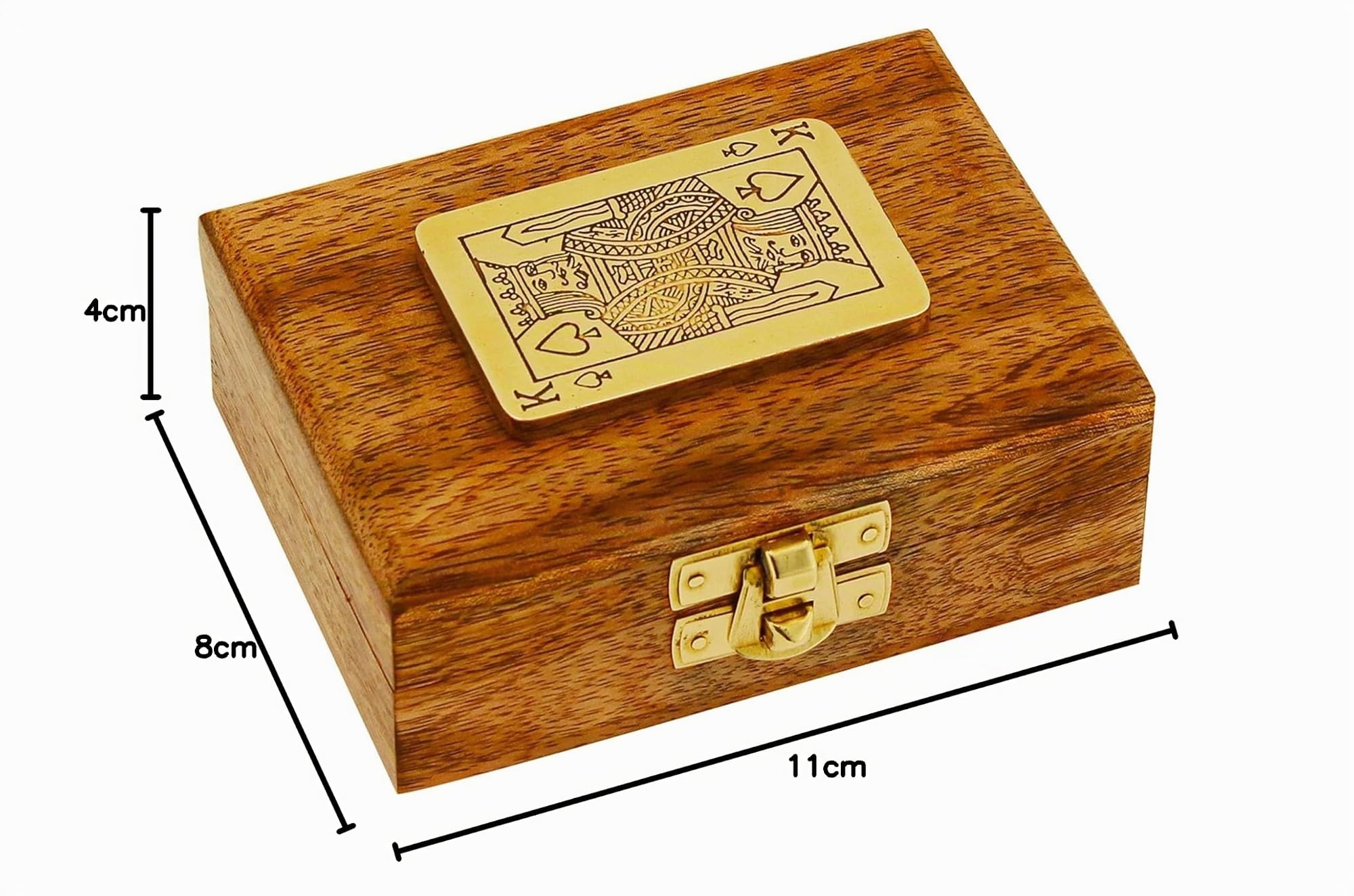 NKlaus Scatola per carte da gioco in legno di mango e ottone, 11 x 8 x 4 cm, decorazione nautica, scatola di carte per serate di gioco 15932