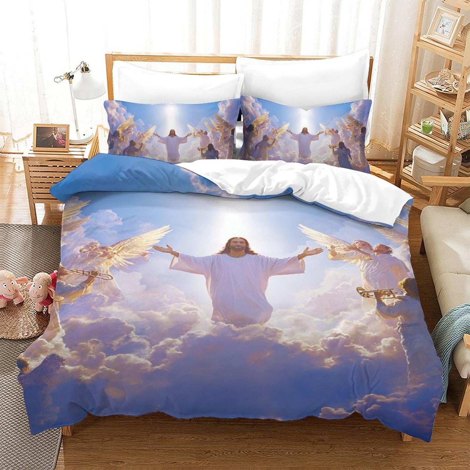Parure lit Jésus 3D 140x200cm cadeau idéal pour baptême et fête