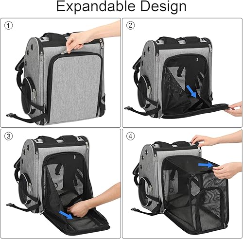 Miniatura 6 de Mochila expandible para gatos, perros y animales pequeños, transportador portátil de viaje para mascotas, diseño súper ventilado, aprobado por