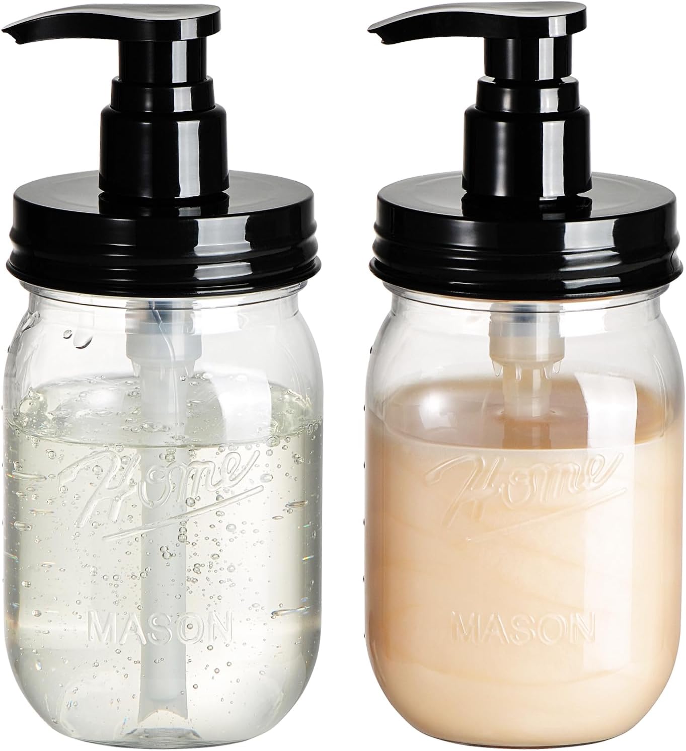 Amolliar Plastic Mason Jar Soap Dispenser with Pump Lid,16OZ Refillable BPA-Free Hand Soap Dispenser Set with Cute Lables – Farmhouse Decor for Kitchen/Bathroom,Liquid Soap,Dish Soap, Lotion (2 Pack)