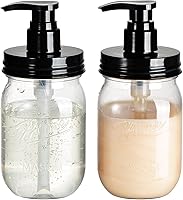 Amolliar Plastic Mason Jar Soap Dispenser 16oz 2-Pack - BPA-Free Refillable Pump for Thick Liquids, Farmhouse Kitchen Bathroom Decor