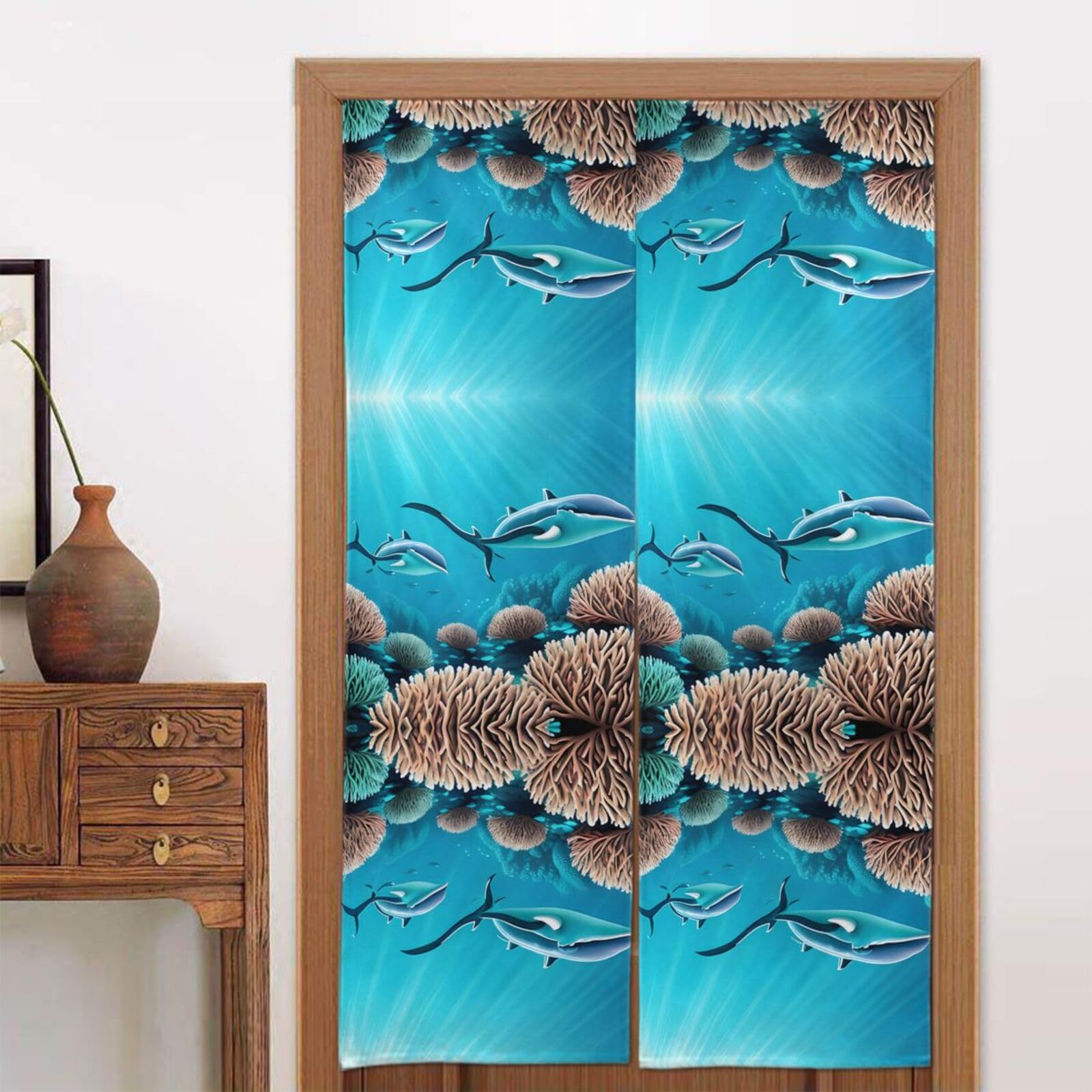 CNTDBU Deep Sea Whales Door Curtain 34x56 Inch-Room Divider Panel for Privacy, Entryway Screen for Kitchen Bedroom