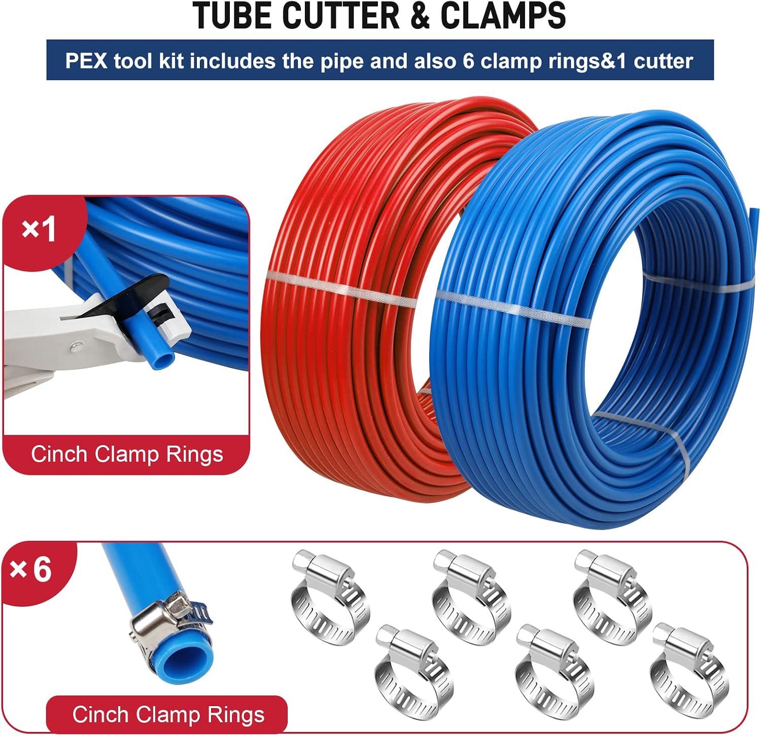 PEX Pipe 1/2 Inch 300ft 2 Rolls PEX Tubing EVOH pex-B pipe Non Oxygen Barrier Durable Leakage-Proof Flexible for Residential Water Lines in Homes Pex Radiant Heat Tubing(Red+Blue)