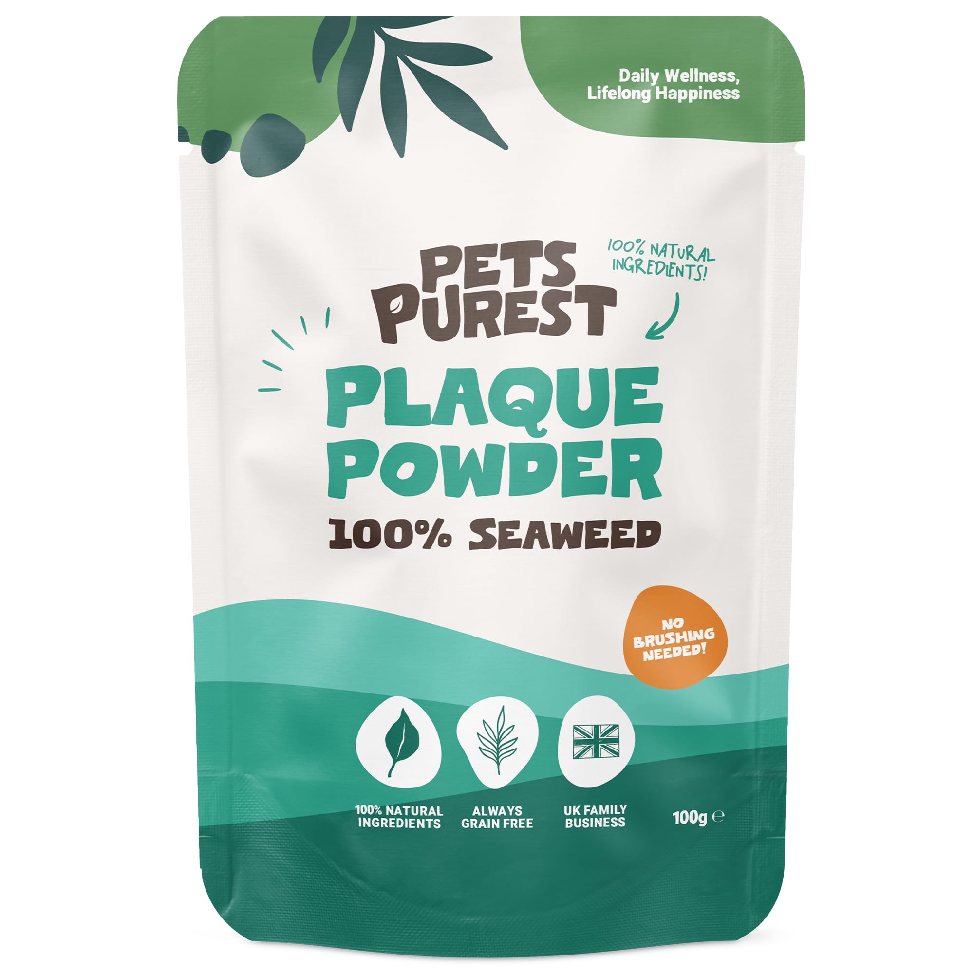 Pets Purest Plaque Off Powder, 100g Plaque Pro Tartar & Plaque Remover for Dogs Cats & Pet. 100% Natural Bad Breath