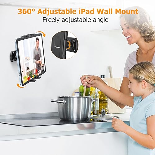 Miniatura 4 de OHLPRO Soporte de pared para tableta, giratorio de 360, ajustable, universal, soporte para iPad, para cocina, oficina, almacén, hogar, compatible