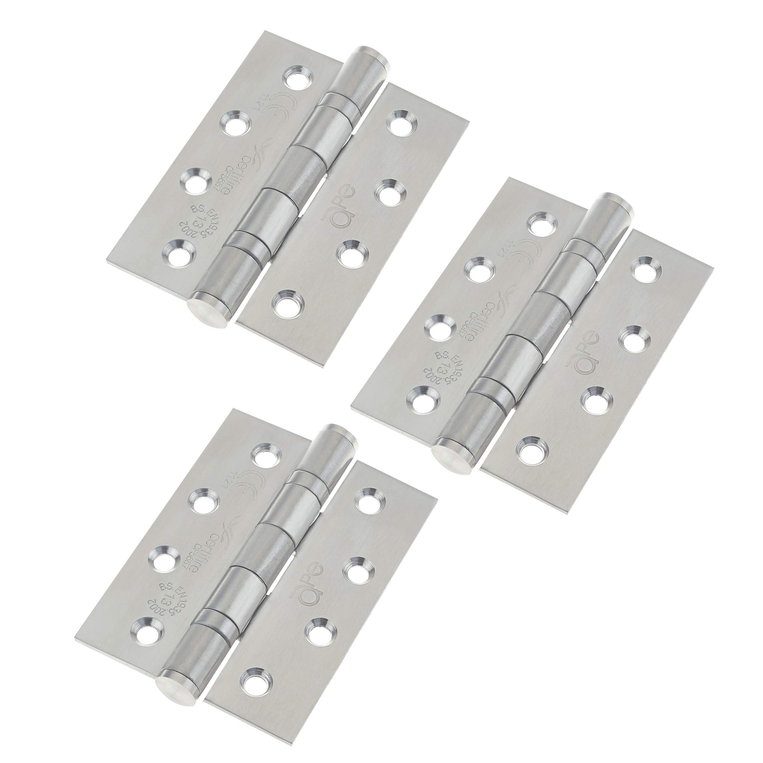 Stainless Fire Door Hinges PACK of 3 Grade 13 FD60 4"" 100mm CertiFire Inc Screws