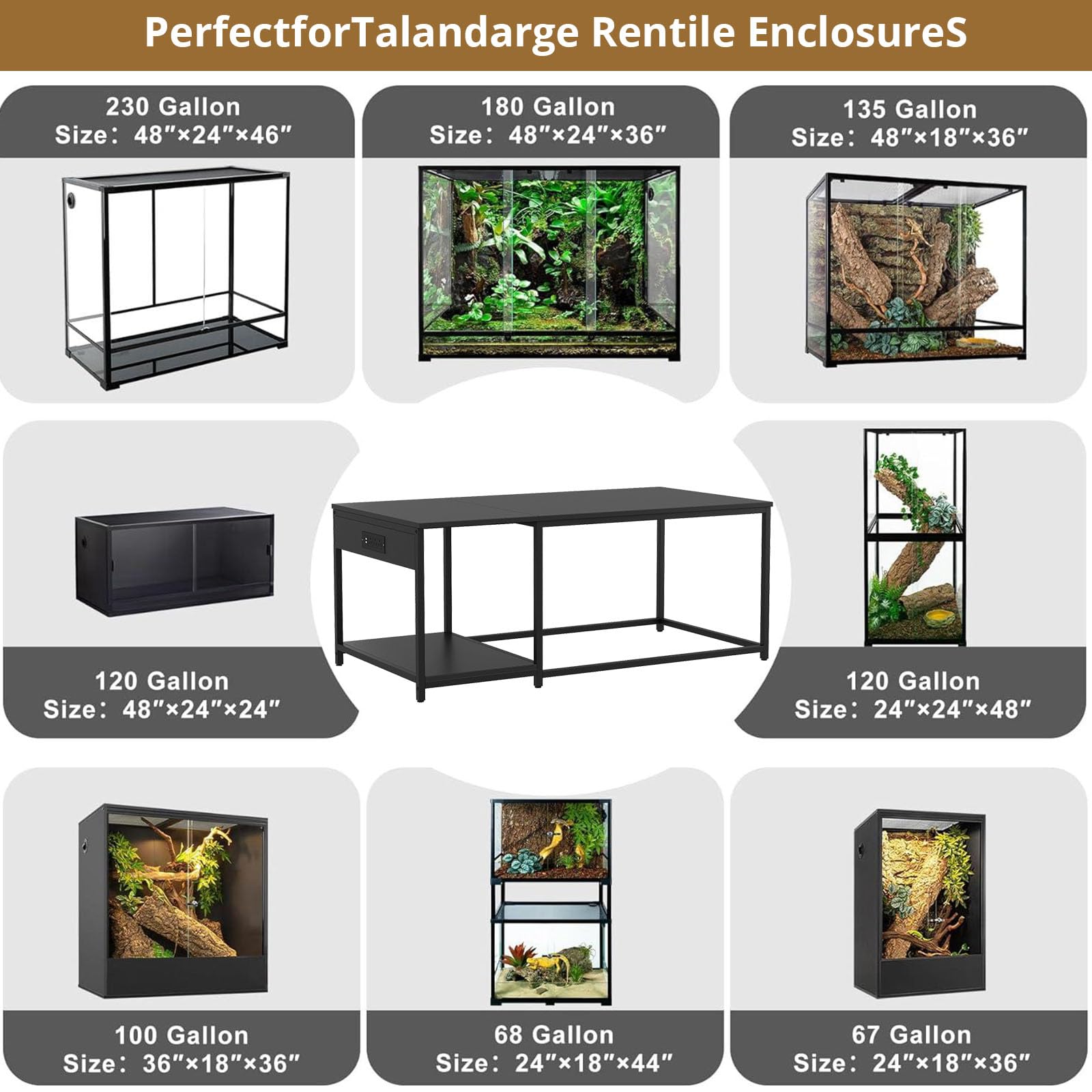 Supporto per serbatoio per rettili da 120 galloni - Supporto per terrario da 121,9 x 61 cm per serbatoi impilati in PVC da 4 x 2 x 2, gabbia camaleonte, serbatoio di pitone a palla, serbatoio