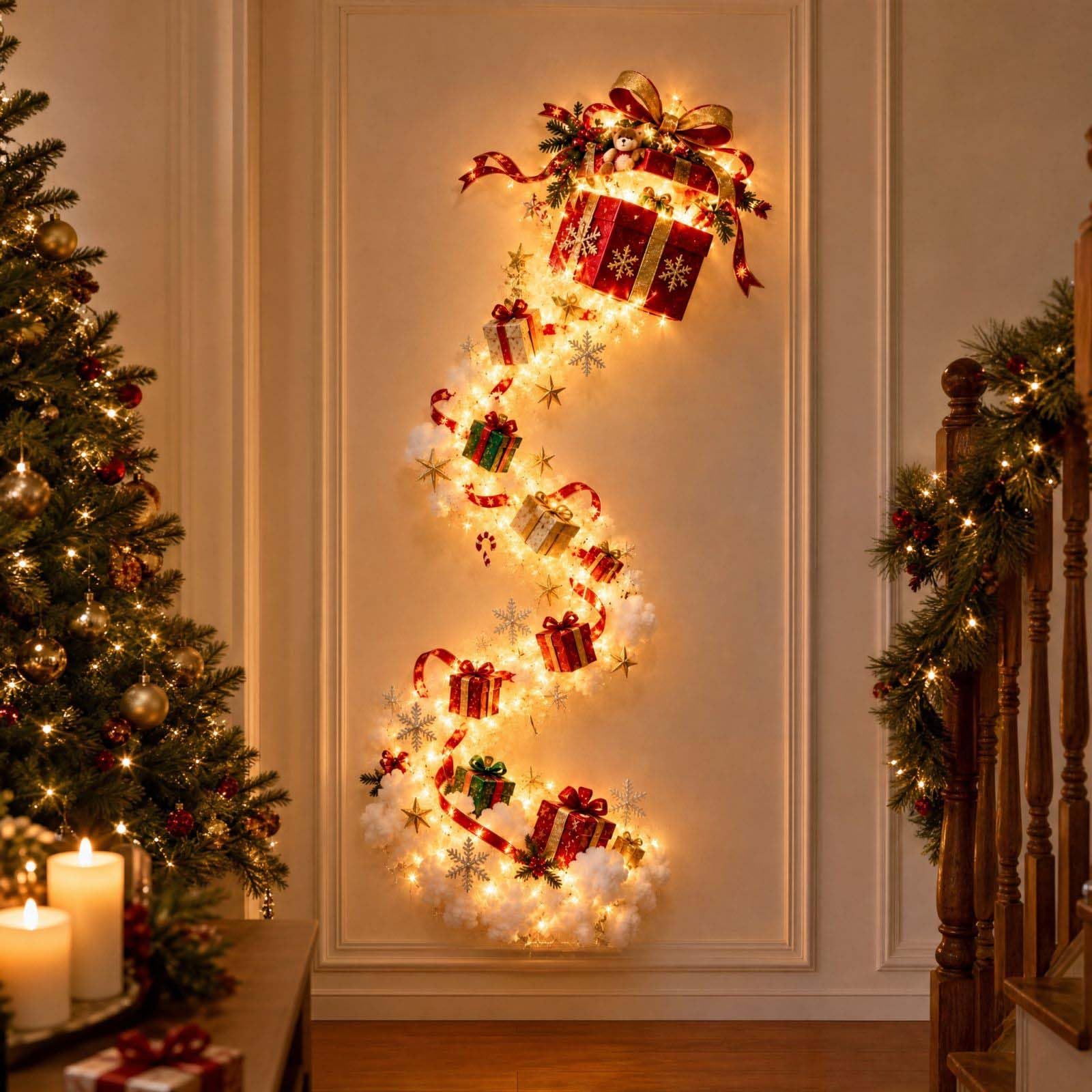 Christmas Magic Trail Wall Light, LED Cascading Holiday Decor (E#)