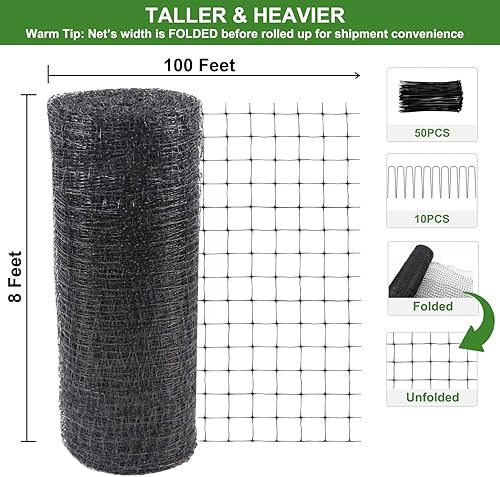 Miniatura 6 de Valla de malla para ciervos, 8 x 100 pies, red de jardín resistente para protección de jardín, árboles frutales, plantas vegetales contra pájaros,