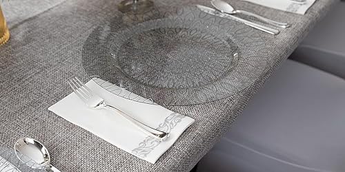 Miniatura 4 de Party Bargains Toallas desechables de lino para invitados, paquete de 100, 12 x 17 pulgadas, color blanco con estampado plateado, toallas de mano de