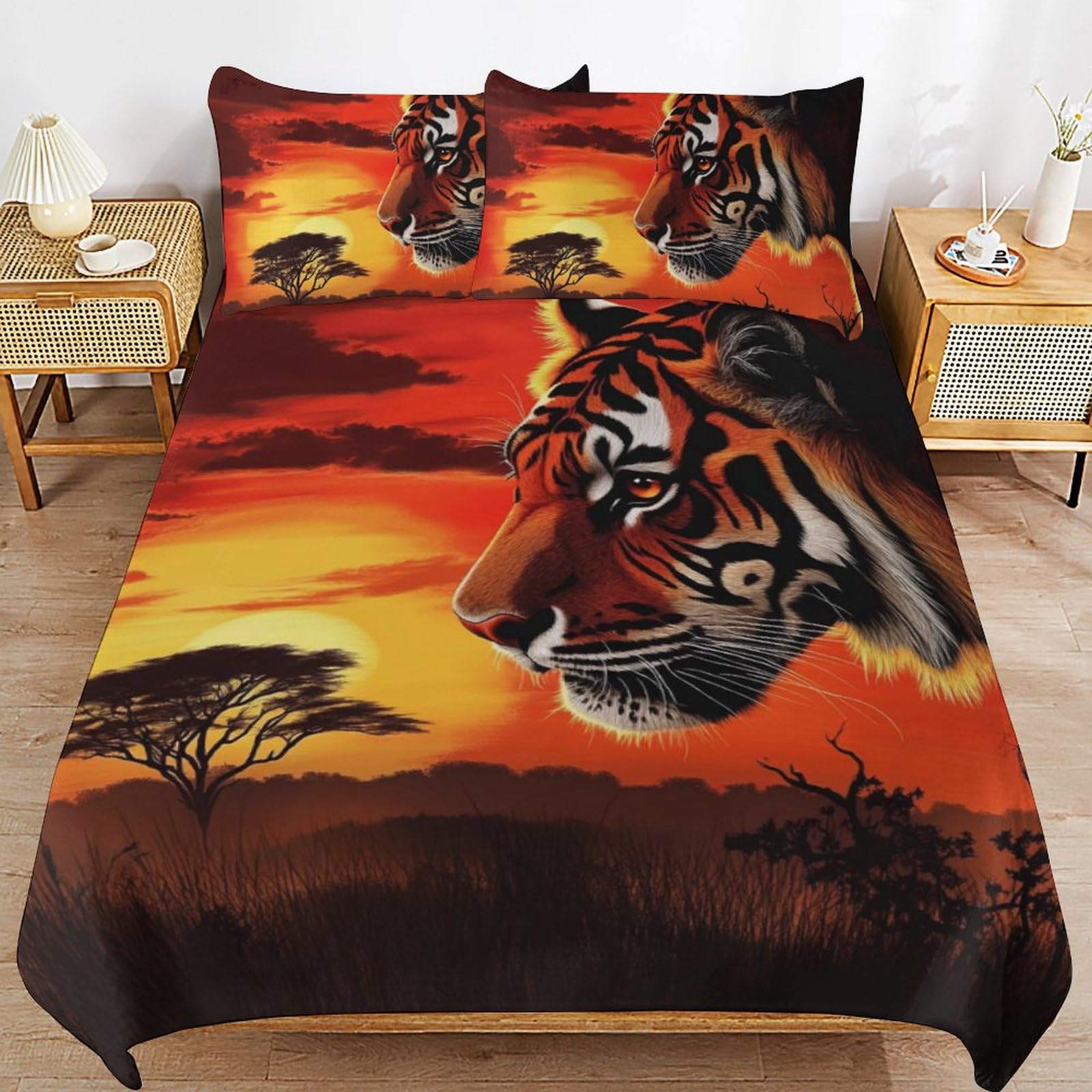 Housse de couette tigre 135x200 cm en microfibre pour deco chambre enfant