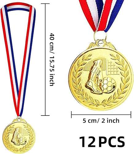 Miniatura 2 de Paquete de 12 medallas de fútbol de metal para premios para adultos, medallas de oro de 2 pulgadas, medallas de ganador, trofeos de participación de