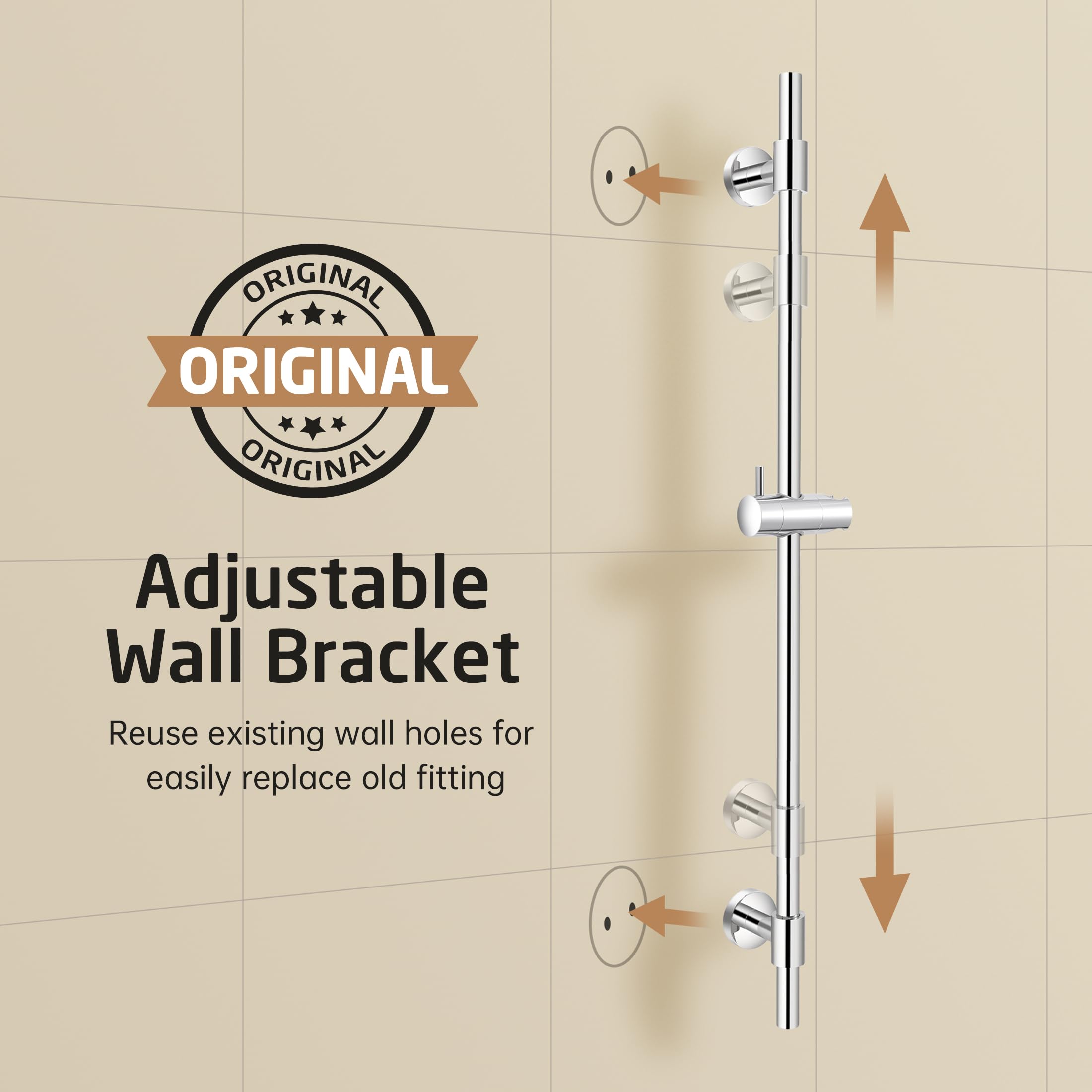 KES Barra deslizante de ducha de metal de 30 pulgadas con soporte ajustable para cabezal de ducha (no plástico), barra deslizante de ducha de acero inoxidable 18/8 con cubierta de soporte ajustable