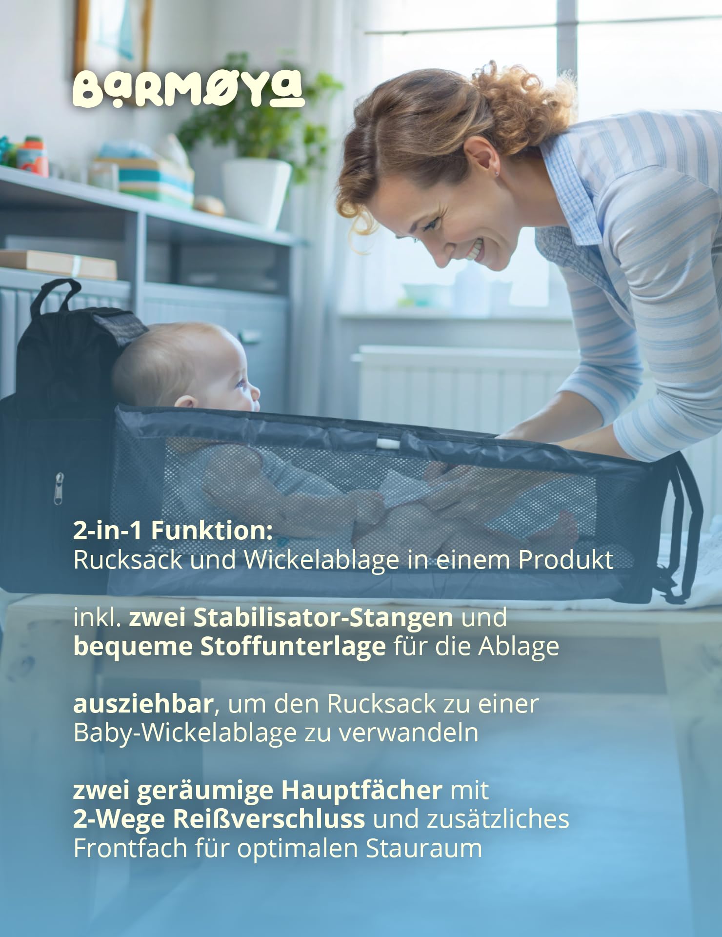 Zaino fasciatoio 2 in 1 con fasciatoio | Zaino impermeabile con portabottiglie isolato, scomparto per laptop e molto spazio | Include barre di stabilizzatore