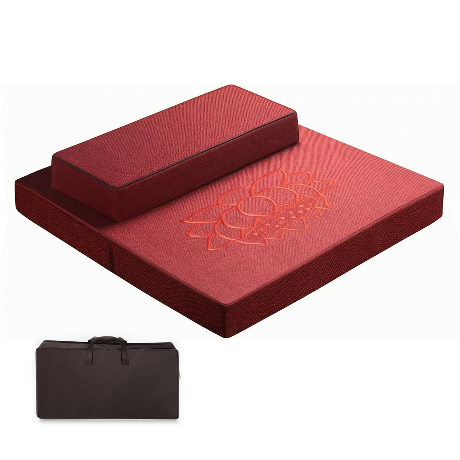 Juego de cojín y esterilla de meditación zafu y zabuton con cremallera roja