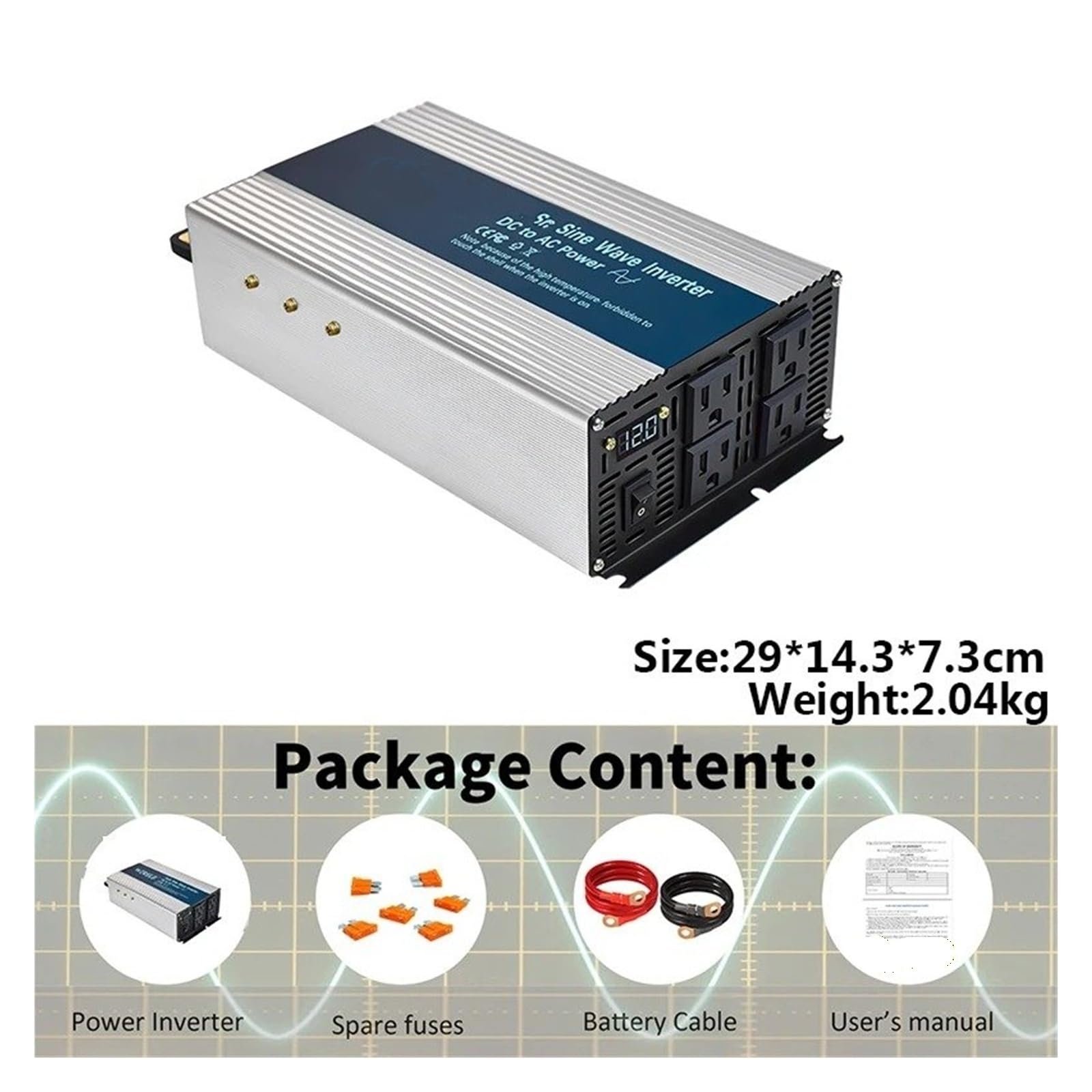 Convertidor Adaptador Inversor Onda Sinusoidal para Pura Batería Solar 1500W SE 12V 24V 36V 48V DC 110V 120V 220V 230V 240V AC Red Convertidor Potencia Completa inversor