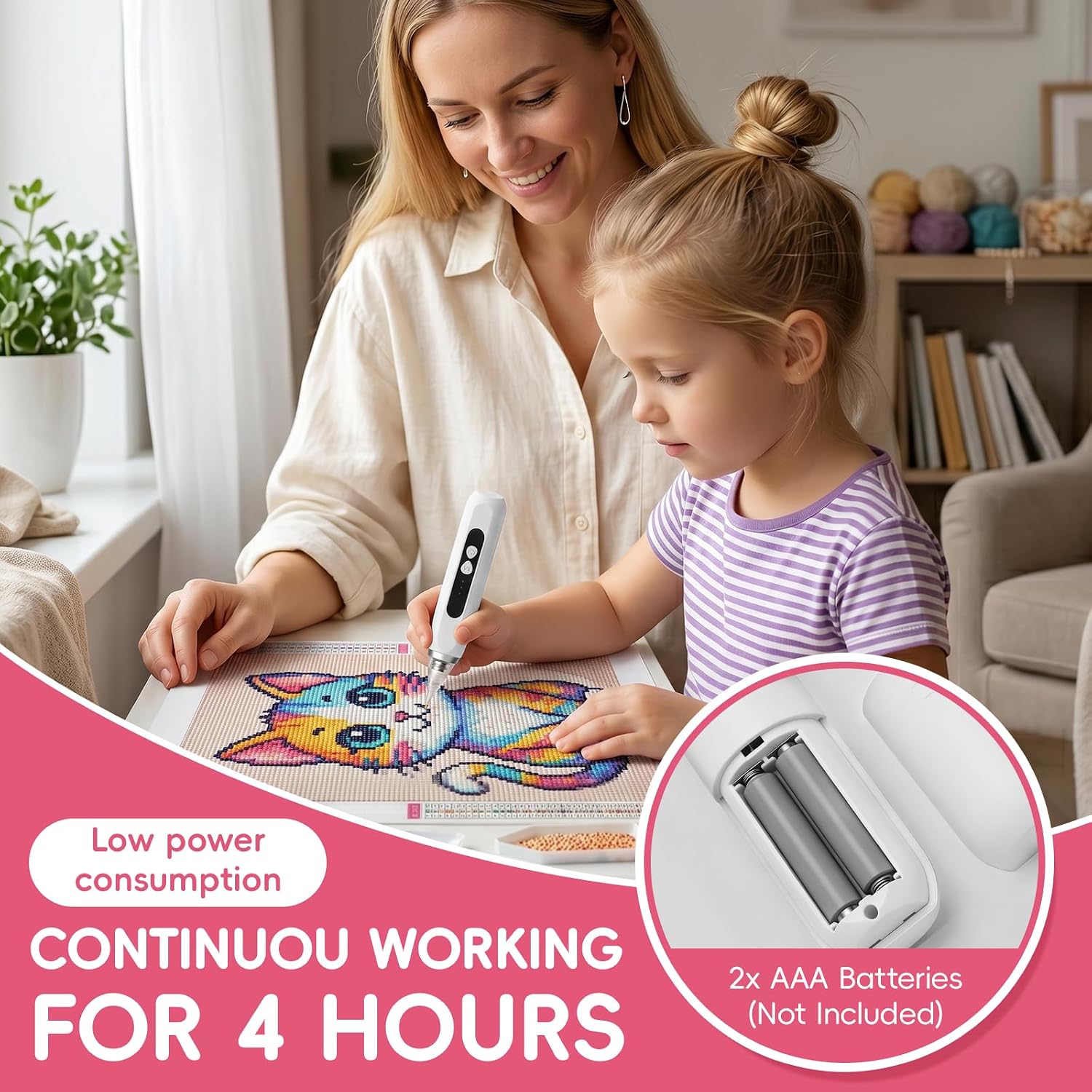 Electric Diamond Pen with Vacuum Technology,Vacuum Diamond Art Pen no Wax Needed， Gift for Diamond Art Lovers，Diamond Nail Art Tools，Perfect for DIY Nail Art Lovers (White)