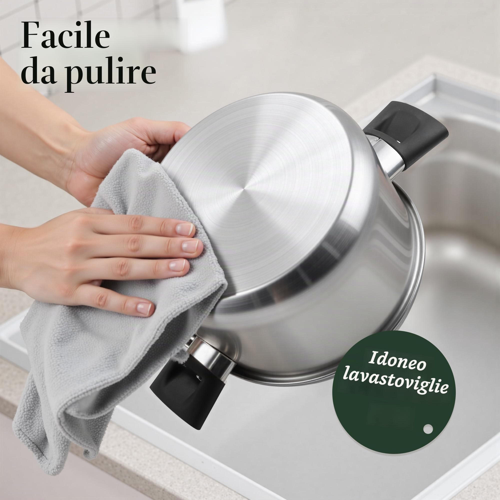 Set di 6 pentole in acciaio inox, set di pentole a induzione, con coperchio, versatile, per tutti i piani cottura, lavabili in lavastoviglie, non rivestite, per una cottura sana