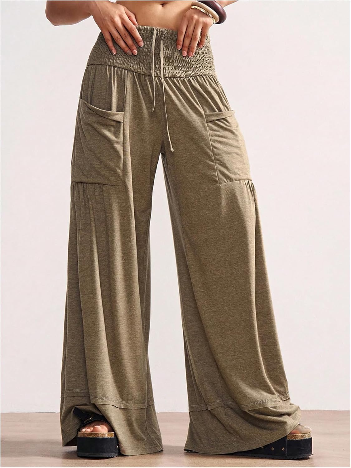 SOLY HUX Women's Palazzo Pants Boho Baggy Wide Leg Trousers with Pocket Travel Outfit - Image 3