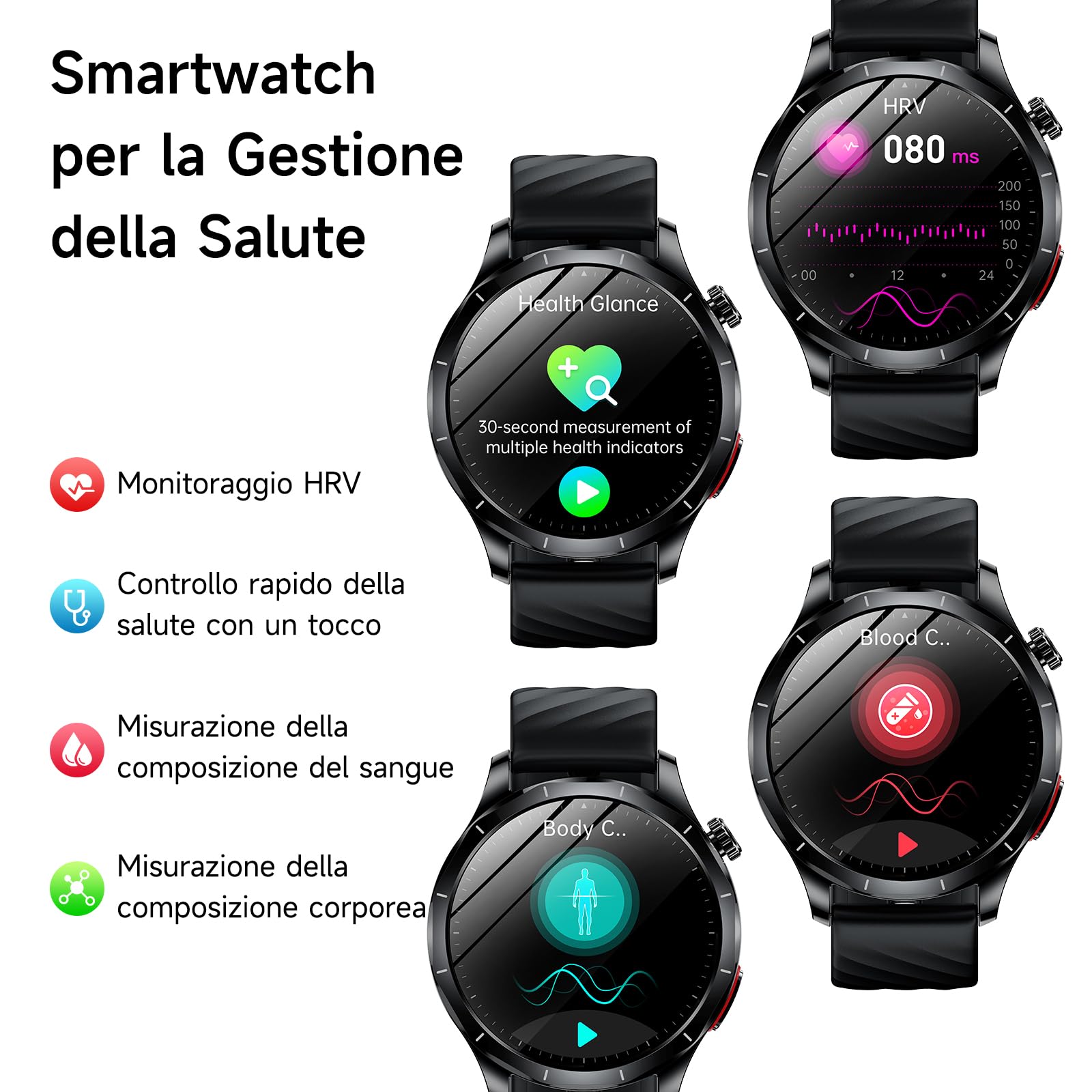 2026 Nuovo Smartwatch Uomo Con ECG/HRV/BMI, 1,43" AMOLED Orologio Salute Con 24H Frequenza Cardiaca/SpO2/Sonno/Chiamata SOS (Silicone Nero (Cornice Nera))