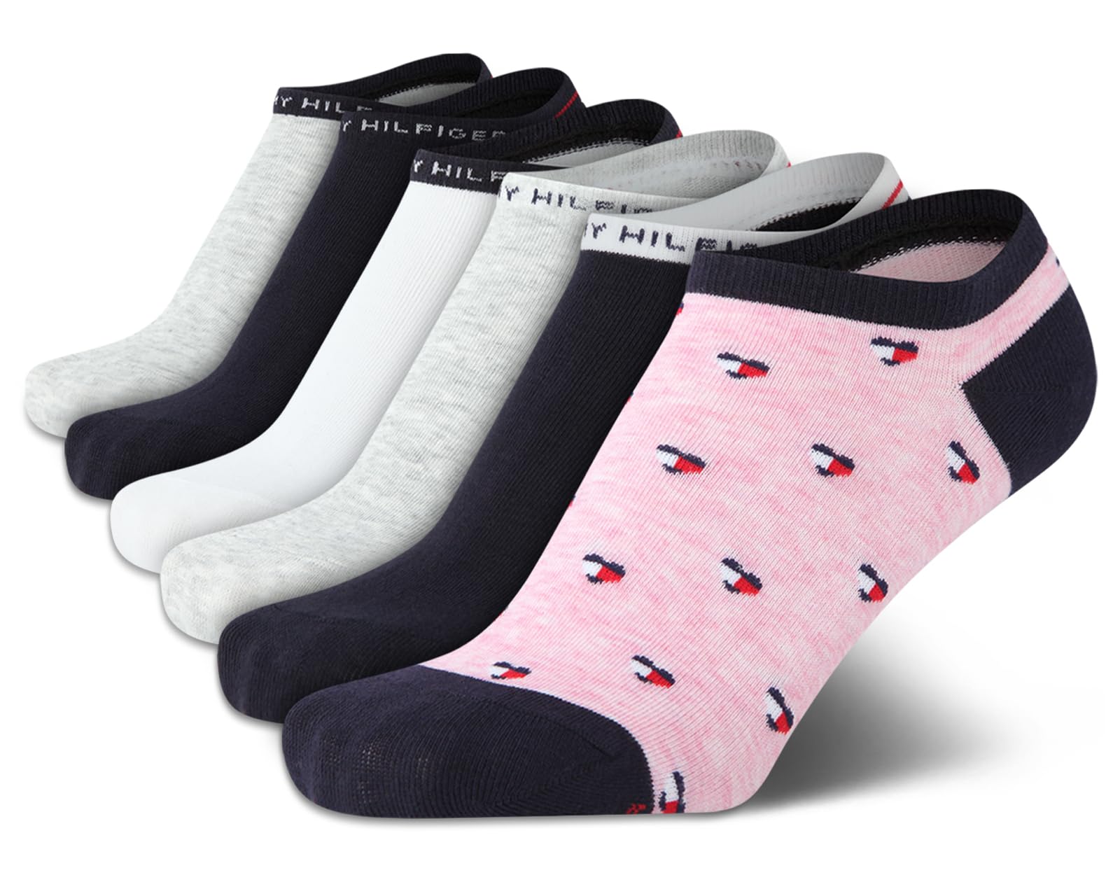 Tommy Hilfiger Calcetines invisibles para mujer, paquete de 6 calcetines suaves de mezcla de algodón de corte bajo para tenis, mocasines, zapatos planos (talla 4-10)