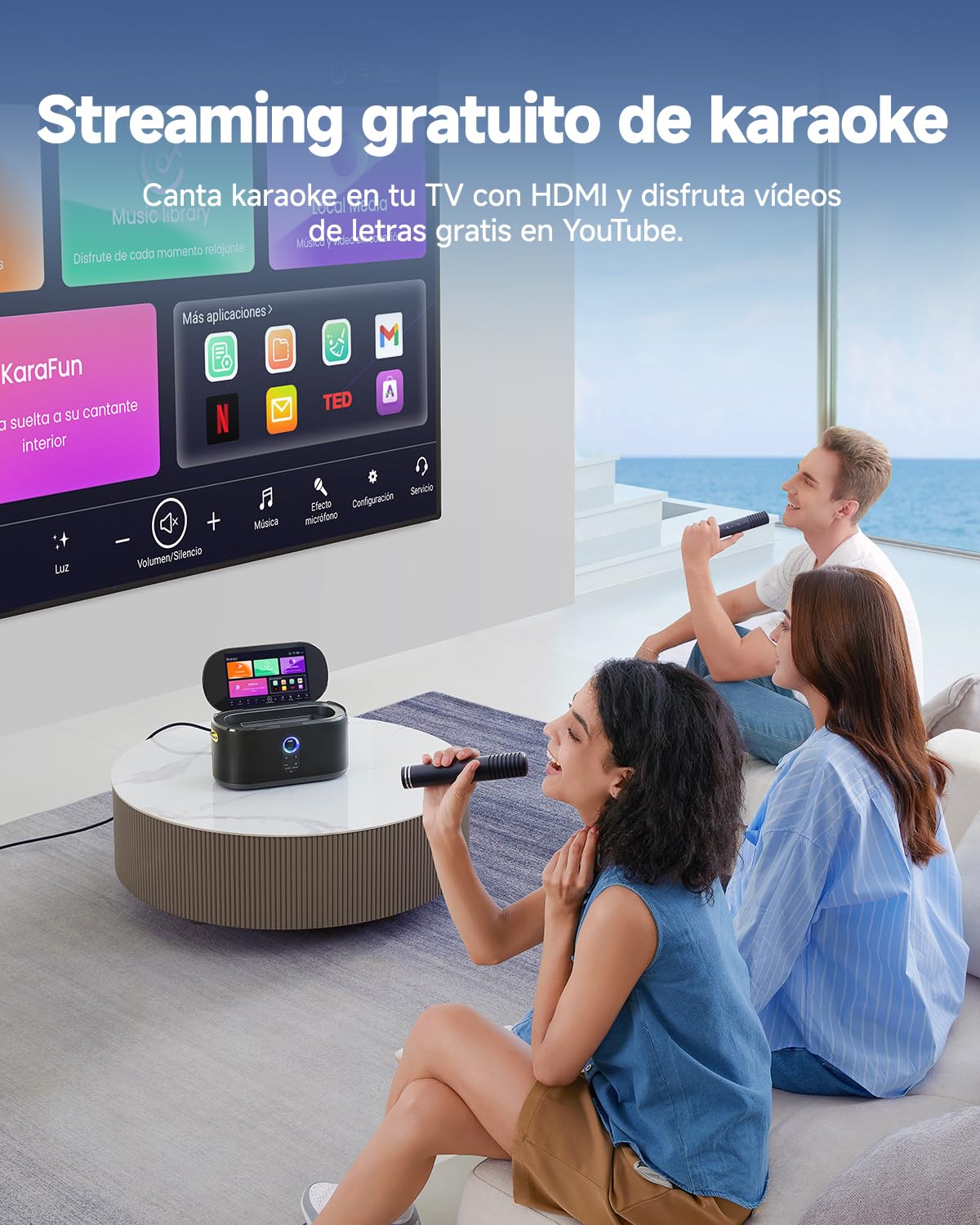 Ikarao Máquina de Karaoke Shell S1 con Pantalla integrada, Bluetooth, micrófonos inalámbricos y luz de Fiesta, niños, Adultos y Actividades al Aire Libre