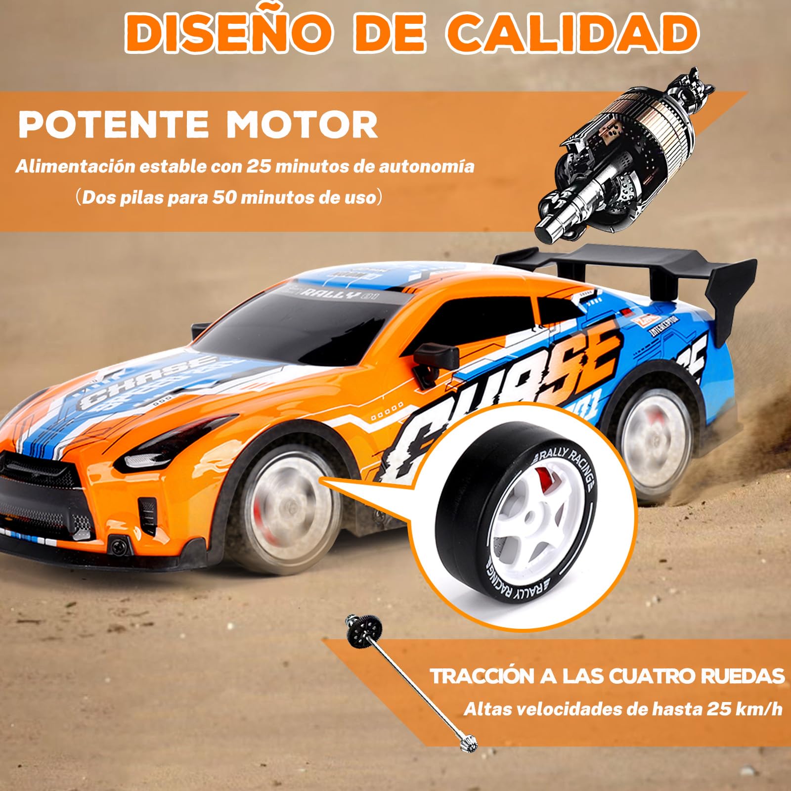 JONRRYIN Coche RC Drift, 1:14 Coche Teledirigido Drift, 25km/h 4WD Coche de Carreras Teledirigido con Kit Barricada, Luces LED, Radiocontrol Car de Juguete para Adultos y Niños Mayores de 8 Años
