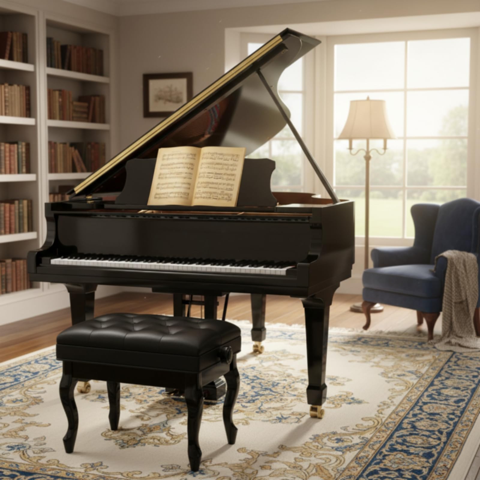 Gralara Sgabello da Regolabile Sgabello con Contenitore Imbottita per Studenti di Musica, Tastieristi, Casa, Nero, Sgabello Per Pianoforte Singolo Regolabile In Altezza Con Vano Porta Spartiti