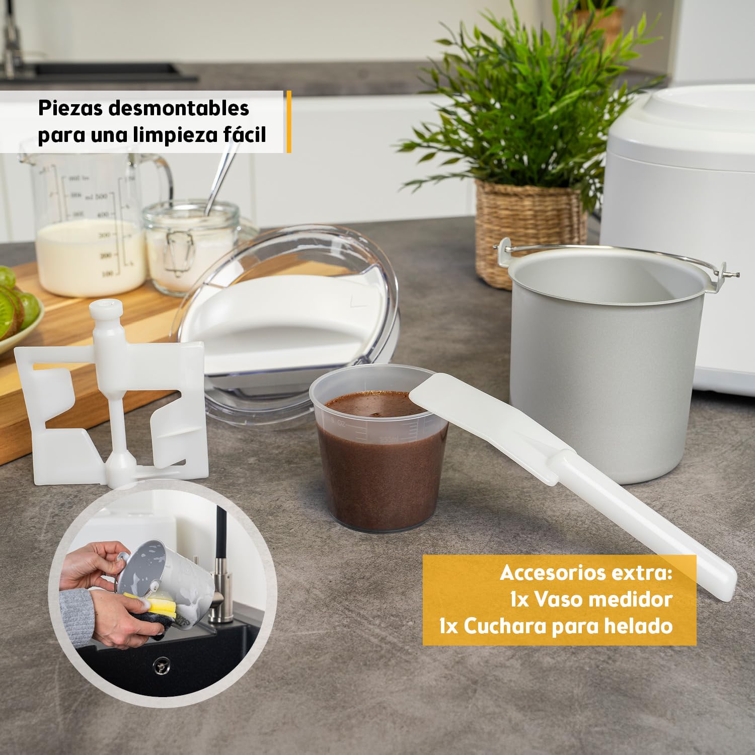 TZS First Austria Maquina Heladera y yogur | 1 L | Yogur helado, sorbete y helado | Incluye vaso medidor y espátula | blanco