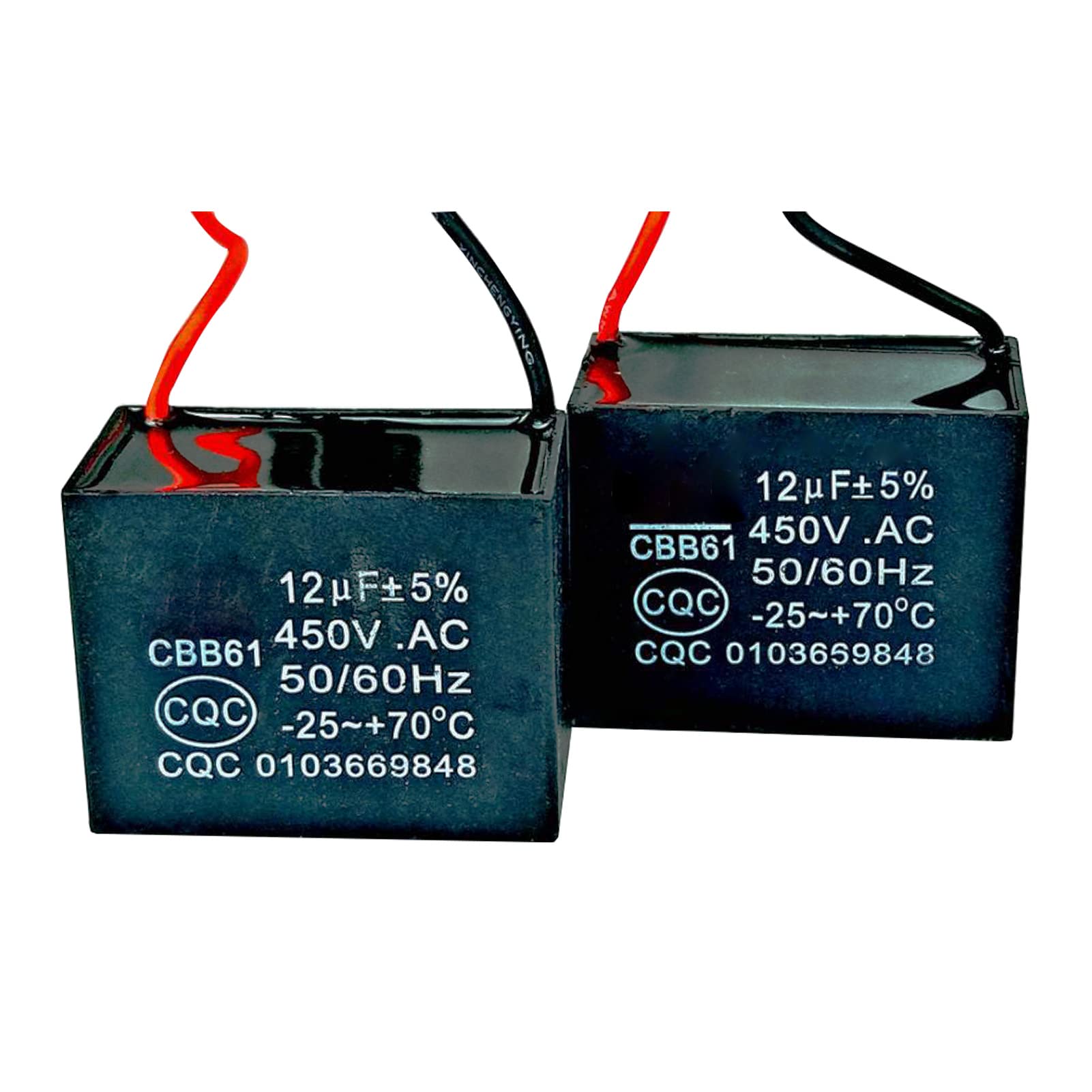 CBB61 12uF Capacitor 450V AC Ceiling Fan Capacitor 2 Wire Compatible with 400/350/300/250VAC Motor Capacitor 12uf 50/60Hz CBB61-12（2 Pack）