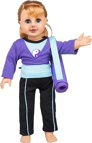Miniatura 5 de Traje de muñeca de gimnasia de yoga (juego de 5 piezas), ropa y accesorios hechos a mano de Preium para muñecas estadounidenses de 18 pulgadas,