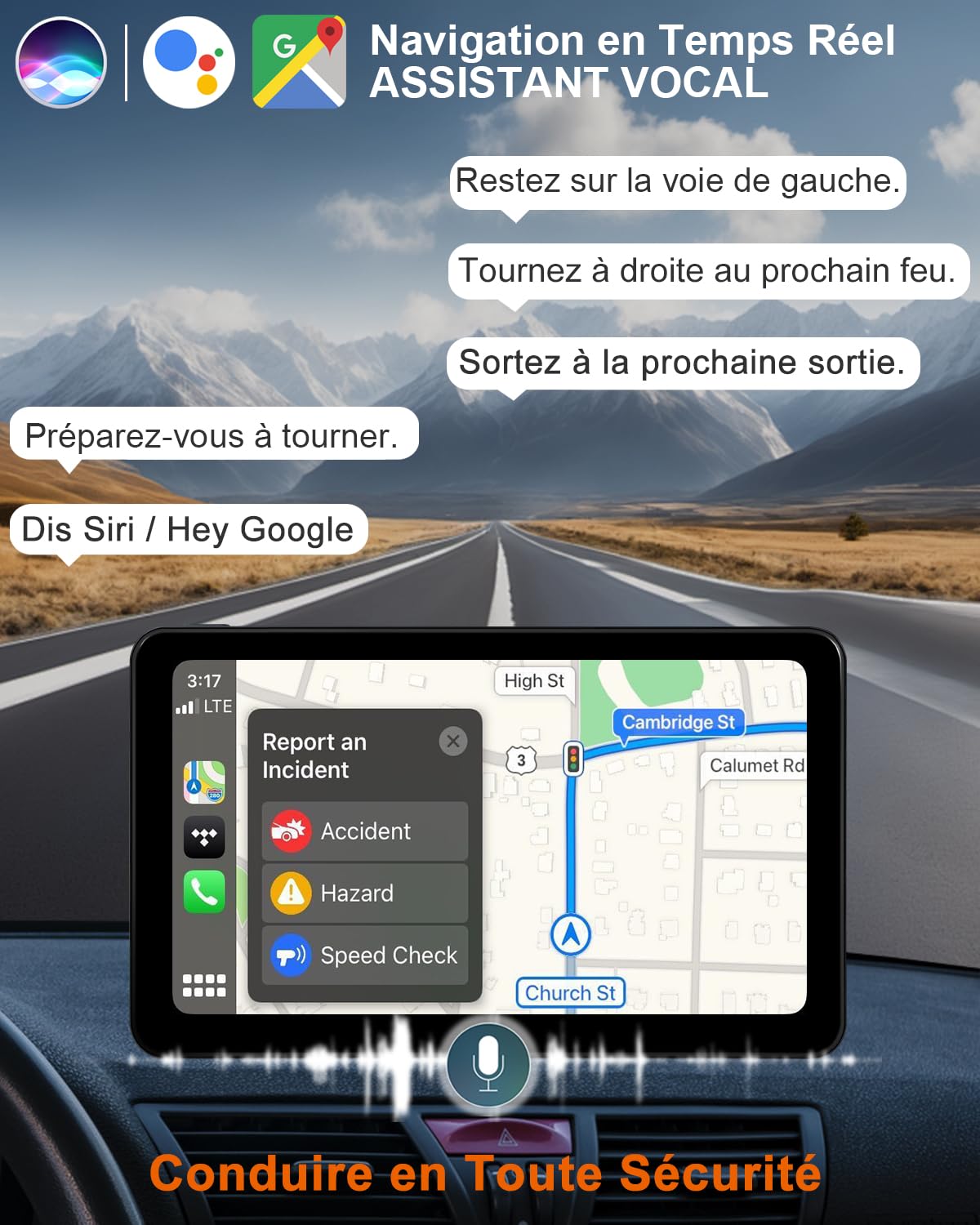 CarPlay Voiture, 7 Pouces Portable Autoradio avec Android Auto sans Fil | Stéréo de Voiture avec Écran Tactile, GPS Navigation, Assistant Vocal, Bluetooth Appels avec Mains Libres, MirrorLink, FM/AUX