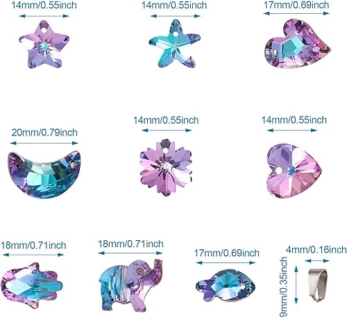 Miniatura 2 de Cheriswelry 36 colgantes de cristal facetado K9 de 9 estilos, dijes colgantes de piedra natal iridiscente mixta, cuentas colgantes con conectores de
