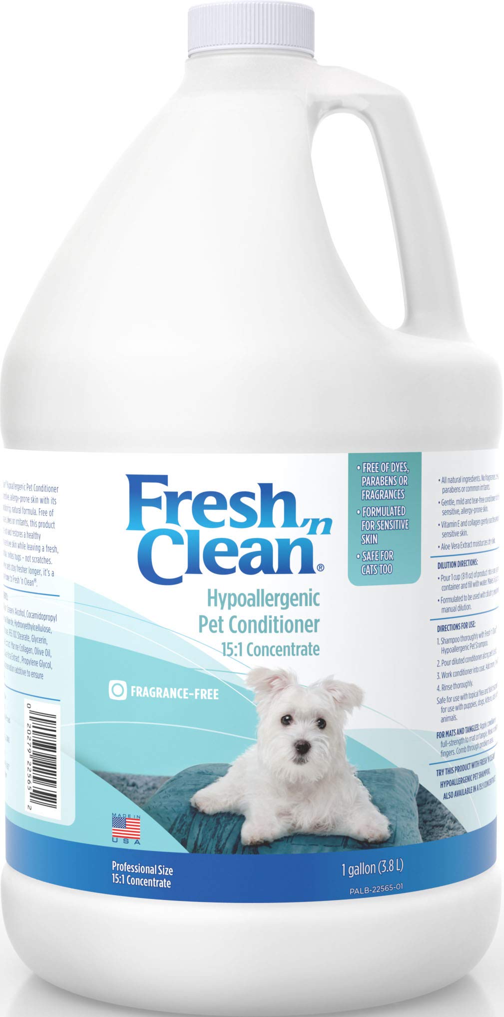 PetAg Fresh 'n Clean Hypoallergenic Pet Conditioner (15:1 Concentrate) - 1 Gallon - Formulated for Sensitive Skin with Aloe Vera & Vitamin E - Safe for Dogs & Cats - Soap Free & Fragrance Free