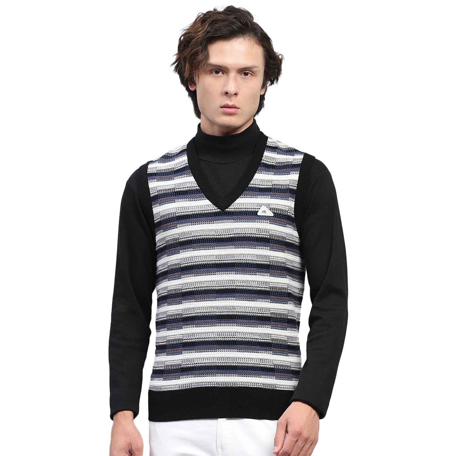Mens Self Design V Neck Sleeveless Sweater (1243214SL)