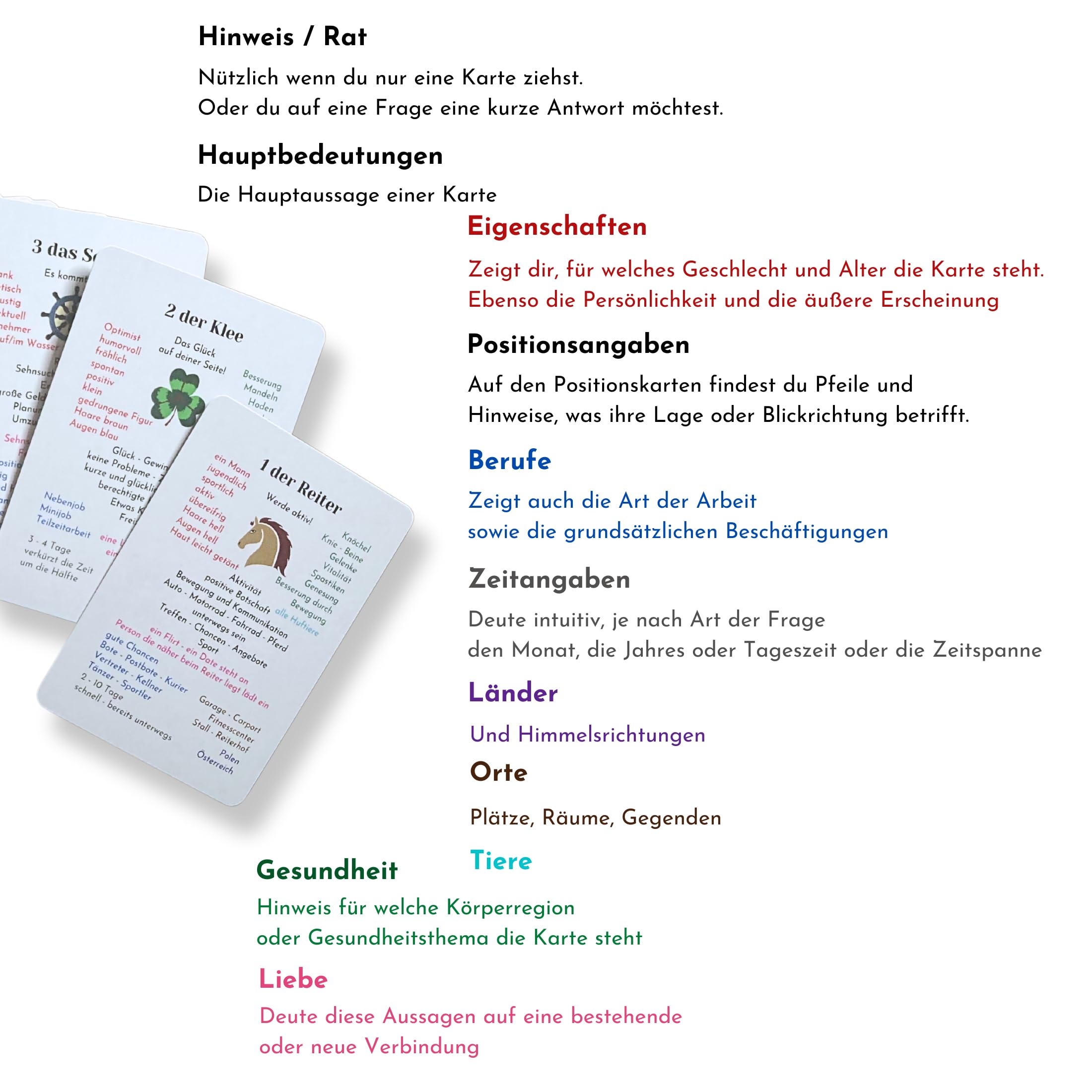 Lenormand großes Lernkarten Set - 2 Legetüchern für Anfänger