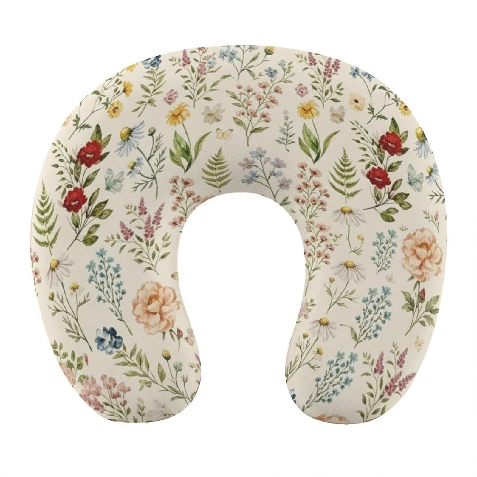 Btcowzrv Style Wildflower U Shaped Neck Pillow Travel Pillows