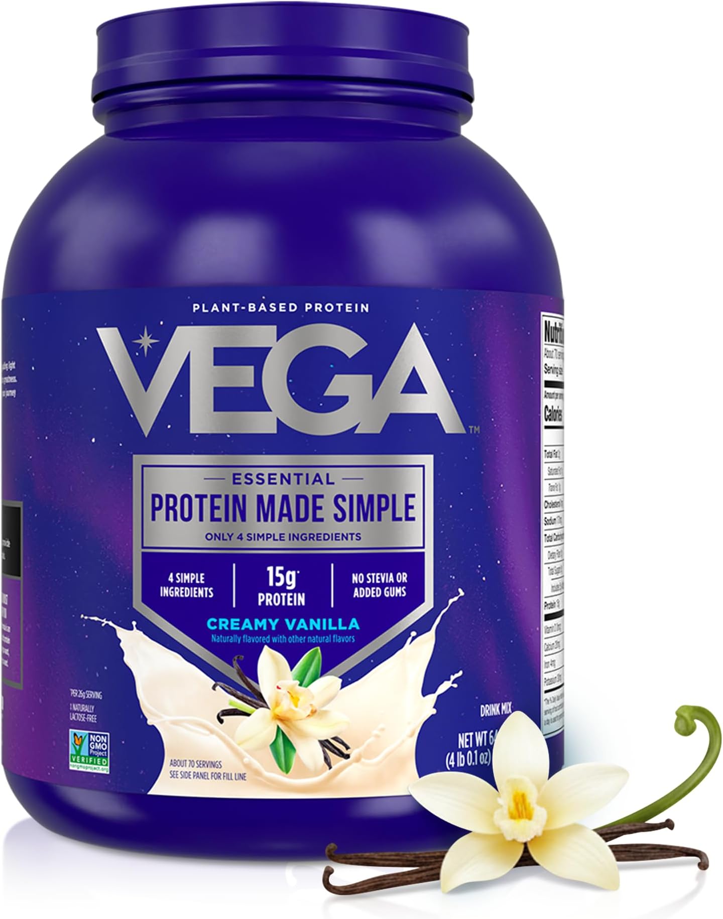 Protein Made Simple Vanilla XL Value Tub (70 Servings) Stevia Free Vegan Protein Powder, Plant Based, Healthy, Gluten Free, Pea Protein for Women and Men, 3.9lbs
